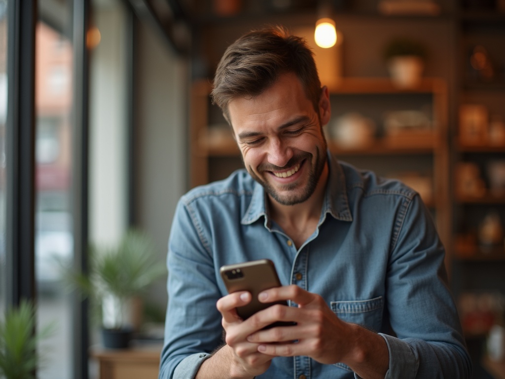 Business owner viewing their new website on their phone